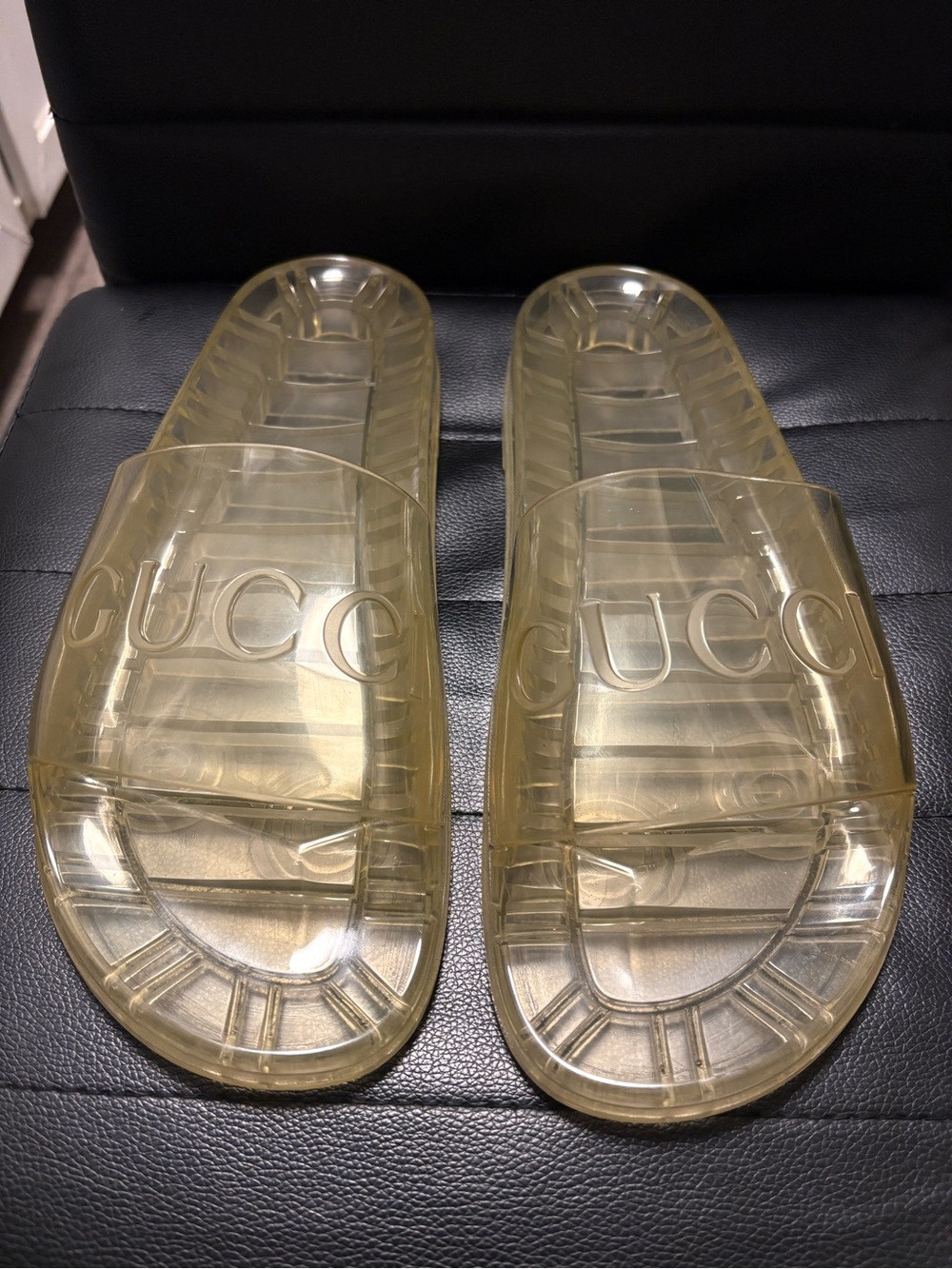 Gucci Clear Amber-Tint Jelly Slide Sandals